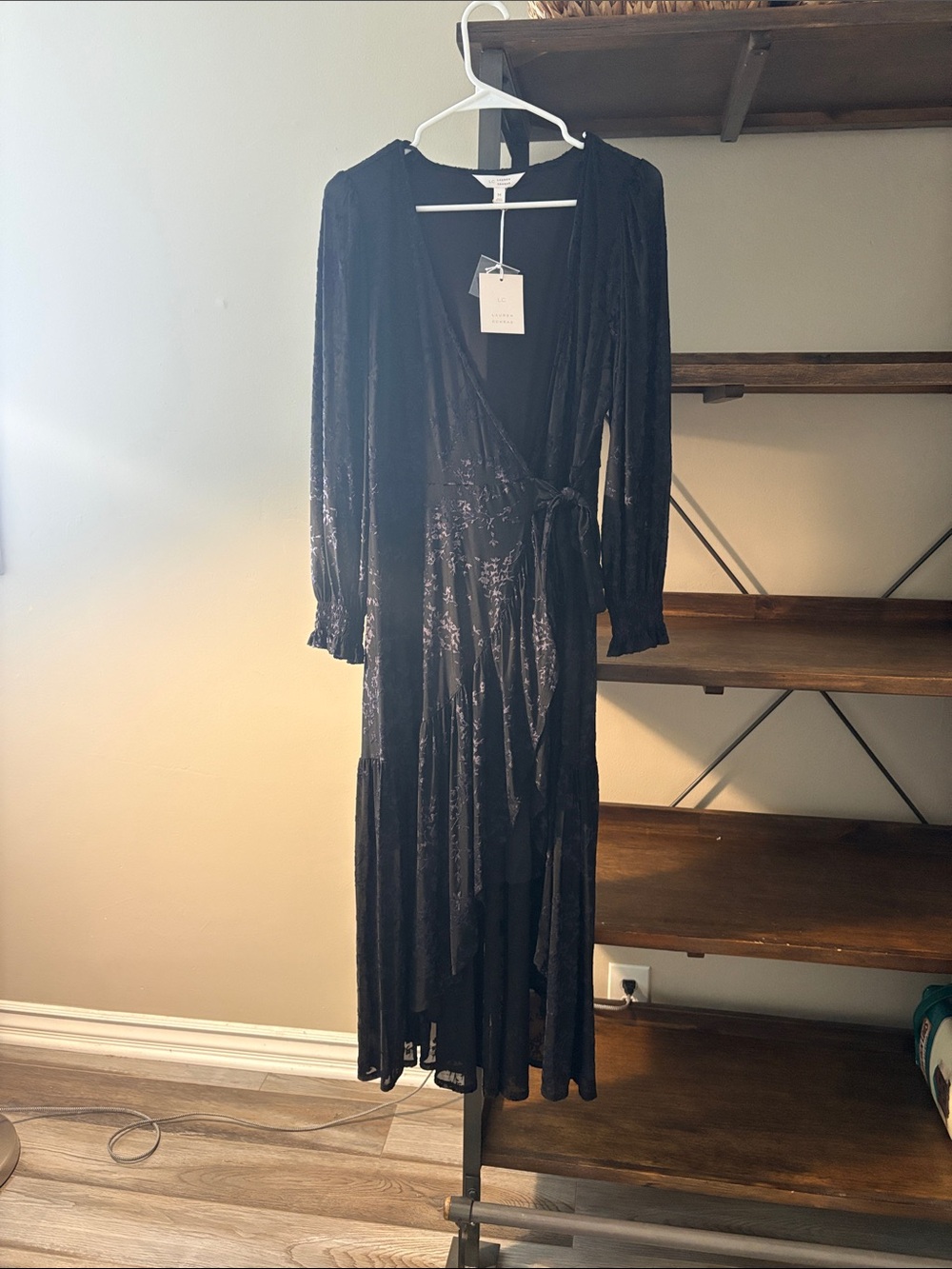 LC Lauren Conrad Black Long Sleeve Wrap Midi Dress